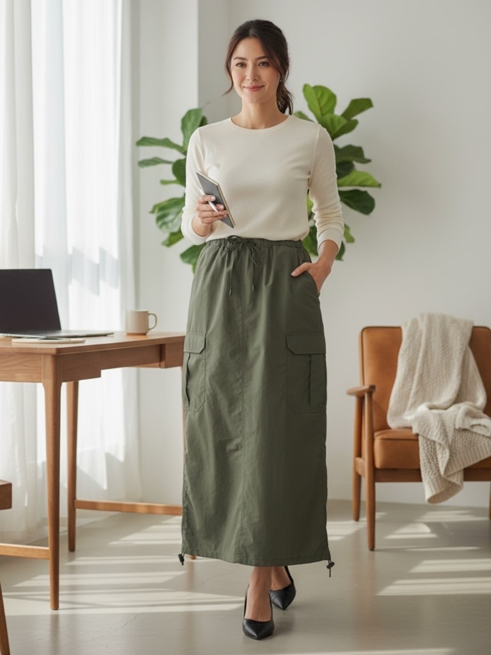 Streetwear Society Olive Green Cargo Maxi Skirt XS Utility Y2K Gorpcore